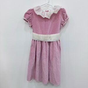 Sal & Pimenta Dusty Pink Velvet dress with French Maline lace trim Sz 7
